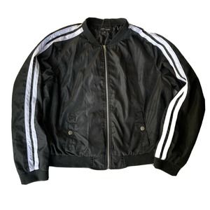 New Look Womens Sz XL Black Bomber Jacket White Stripes Casual Teen School Work